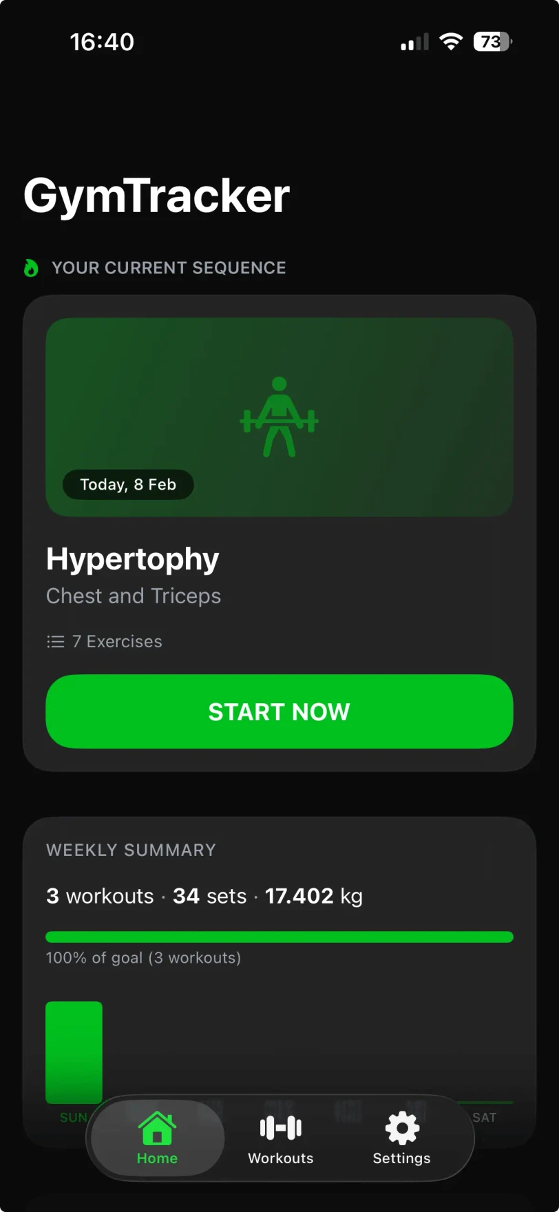 Dashboard with weekly training summary