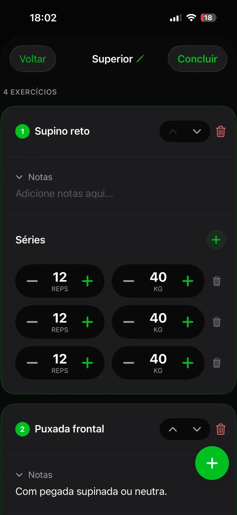 Detalhe de exercício com séries