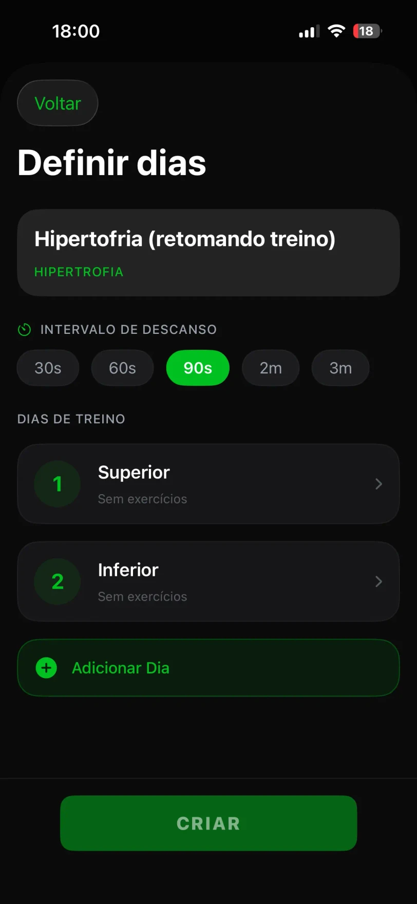 Criação de programa de treino